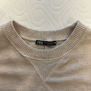 Zara Tan Fine Knit Crew Neck Sweater
